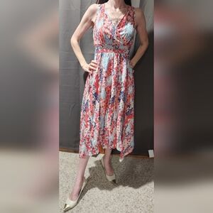 Japna Fit And Flare Midi Handkerchief Dress 100% Rayon